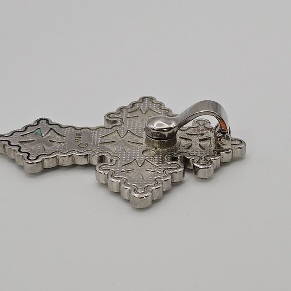 Cross Pendant Rhinestone Western Orange Leather Silver Tone 2.75" Faith Cowgirl - Picture 9 of 14